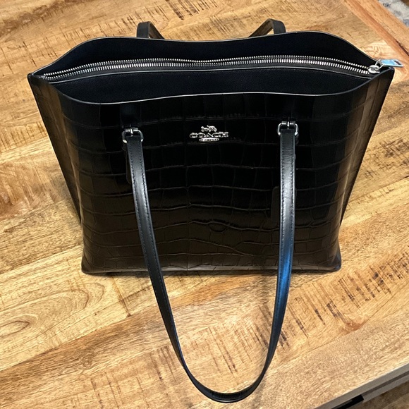Coach Black Croc-Embossed Leather Tote - Picture 1 of 8